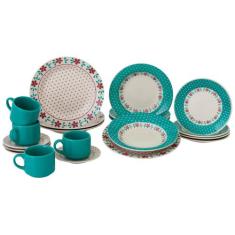 Aparelho de Jantar e Chá 20 Peças Biona de Cerâmica Redondo Branco e A