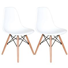Kit 2 Cadeiras Charles Eames Eiffel Wood Design Branca