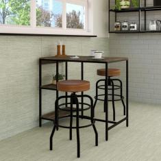 Conjunto Mesa Bistrô 2 Banqueta Aço Giratória Espresso Móveis Carvalho Dark/Preto/Caramelo