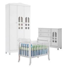 Quarto de Bebê New Selena 3 Portas com Berço Lila e Cômoda Selena Bran