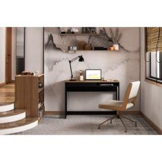 Escrivaninha Mesa para Escritório 110cm 1 Gaveta 1 Nicho Rocklin Preto/Aveiro