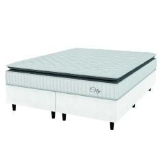 Cama Box Colchão Casal Queen Molas Ensacadas City Pillow Top 158x198x61cm Linho Branco / Preto Hellen - Suporta até 110kg por Pessoa