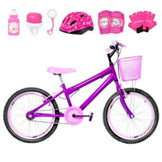 Bicicleta Infantil Aro 20 Aero + Kit Proteção Violeta E Rosa