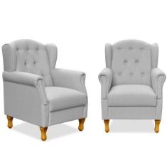 Kit 02 Poltronas Decorativas Para Sala de Estar Yara P02 Linho Cinza -