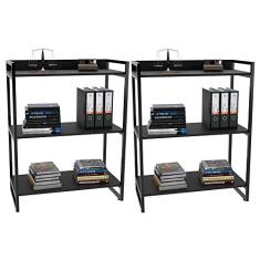 Kit 02 Estantes com 3 Prateleiras Escritório Estilo Industrial Form C01104x80cm Preto Onix - Lyam Decor