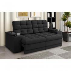 Sofá Confort Premium 2,05m Assento Retrátil/reclinável Porta Copos E Usb Suede Preto - Xflex Sofas