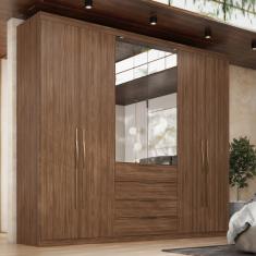 Guarda Roupa Casal com Espelho 6 Portas 4 Gavetas Giardino Demóbile - Nogueira Touch