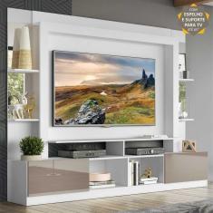 Rack c/ Painel e Suporte TV 65" Prateleiras c/ Espelho Oslo Multimóveis Branco/Lacca Fumê