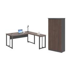 Escrivaninha 1.8 em e Armario com Portas Andes Freijó Preto