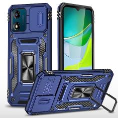 Kainevy Capa resistente para Motorola E13 com capa protetora para câmera Motorola E13 à prova de choque com suporte de anel magnético preto estético legal para homens meninos capa durável (azul