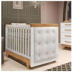 Berço Minicama com Capitonê 100% Mdf Retrô Kakau Espresso Móveis Branco Brilho/Amêndoa/Branco
