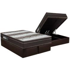Cama Box Baú Queen: Colchão Ortopédico Ortobom Light + Base crc Courano Brown(158x198)