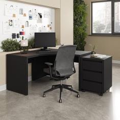 Mesa De Escritório Em L 135cm Com Gaveteiro Com Rodízio Ficus Cabecasa Madeiramadeira Preto