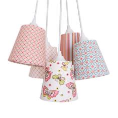 Lustre Pendente Cacho Estampado Crie Casa Borboletas Rose e Azul