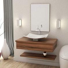 Bancada para Banheiro 80cm com Cuba Folha F44 Prateleira e Espelheira 806w Metrópole Compace Nogal