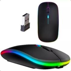 Mouse Sem Fio Recarregável Óptico Wireless Led Rgb Colorido Ergonômico Usb 2.4 Ghz para Notebook Computador Pc Desktop TV Smart (Preto)