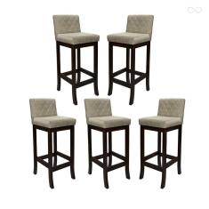 Kit 5 Banquetas Média para Balcão Tóquio em Madeira Maciça Matelassê Suede Bege CCS