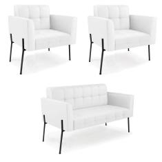 Sofá Namoradeira E 2 Poltronas Pé De Ferro Preto Elisa Corino Branco D03 - D`rossi