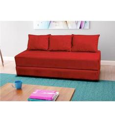 Sofá Cama 3em1 em Tecido Suede Vermelho com Almofadas - Sofá que vira 