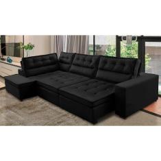 Sofá de Canto Retrátil e Reclinável com Molas le 3,40x2,00m Viviane Suede Preto Madelina Decor