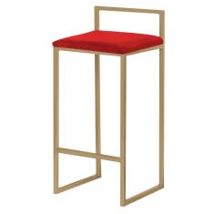 Banqueta Decorativa Jasmine Base Gold Veludo Vermelho