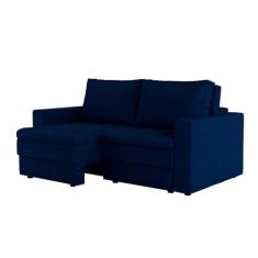 Sofá 3 Lugares Retrátil Berna Linho Azul Marinho 180 cm - Mobly