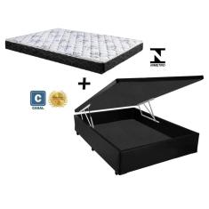 Cama Box Baú Casal Sono Suede Preto + Colchão Casal Sono Espuma D23 Com EPS 14x138x188