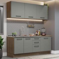 Armário de Cozinha Compacta 180cm Rustic Cinza Agata Madesa 01, Rustic