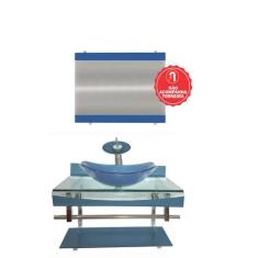 Gabinete de vidro 60cm curvado duplo inox cuba oval azul - EKASA