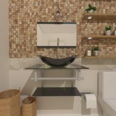 Combo 2 em 1 gabinete de vidro 60cm ac com cuba oval + torneira algarv