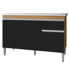 Balcão de Pia Cozinha Tatiane 120 cm Amêndoa Preto Sem Tampo AJL Móvei