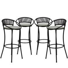 Conjunto 4 Banquetas Fio de Fibra Artesanal para Bar, Balcão, Lanchone
