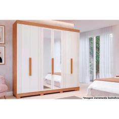 Guarda Roupa Casal 6 Portas c/ Espelho e Pés Cecilia Avelã/Off White -