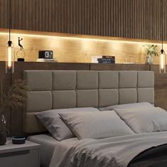 Cabeceira Casal Laura 1.40 Almofadada Sued Bege - Gaio e Cia