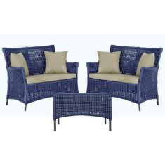 2 Sofá Área e Mesa Igapó Alumínio Pintura Preta Corda Náutica Estofado Impermeável Almofada 7 Trama