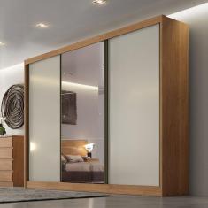 Guarda Roupa Casal com Espelho 3 Portas 6 Gavetas Wood Novo Horizonte Cumaru Cinza