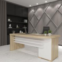 Mesa Para Escritório Em Tamburato 4 Gavetas Executiva Artany Carvalho/branco