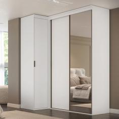 Guarda Roupa De Canto Porta De Correr Com Espelho 3 Portas Spacios Branco