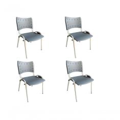 Kit 4 Cadeiras Iso Para Escola Escritório Comércio Cinza Base Branca