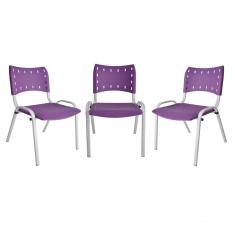 Kit 3 Cadeiras Iso Para Escola Escritório Comércio Roxa Base Branca