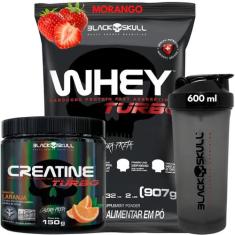 Kit Black Skull Whey Protein TURBO Concentrado 907g+ Creatina Monohidr