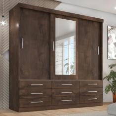 Guarda Roupa Casal Capri 3 Portas Correr 9 Gav C/ Espelho