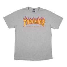 Camiseta Thrasher Flame Logo Masculina Cinza Mescla