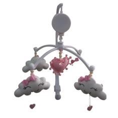 Mobile Berço Musical Giratório Nuvem Menina Rosa Feltro