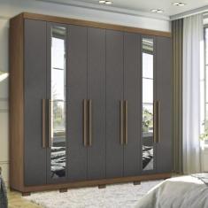 Guarda-roupa 8 Portas 4 Gavetas Master New com Espelho e Pés Jatobá/grafite