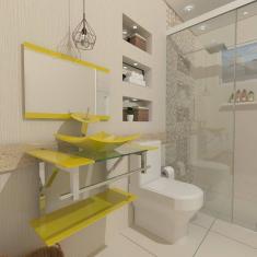 Gabinete de Vidro 80cm Inox com Cuba Quadrada Amarelo