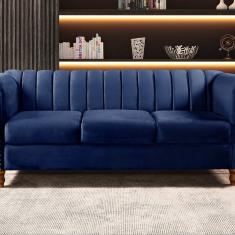 Sofá Chesterfield Realeza 3 Lugares Decoração Retrô Azul Marinho