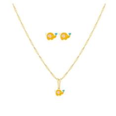 Kit semijoia infantil colar e brinco elefantinho banho ouro-Feminino