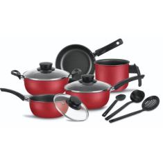 Conjunto de Panelas Antiaderente 8 Peças Vermelho Tampa de Vidro - Don