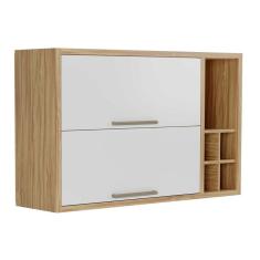 Armário Aéreo Cozinha Modulado Syrah c/ 2 Portas Basculante Nicho e Adega 120cm Amendoa/Branco - Ronipa